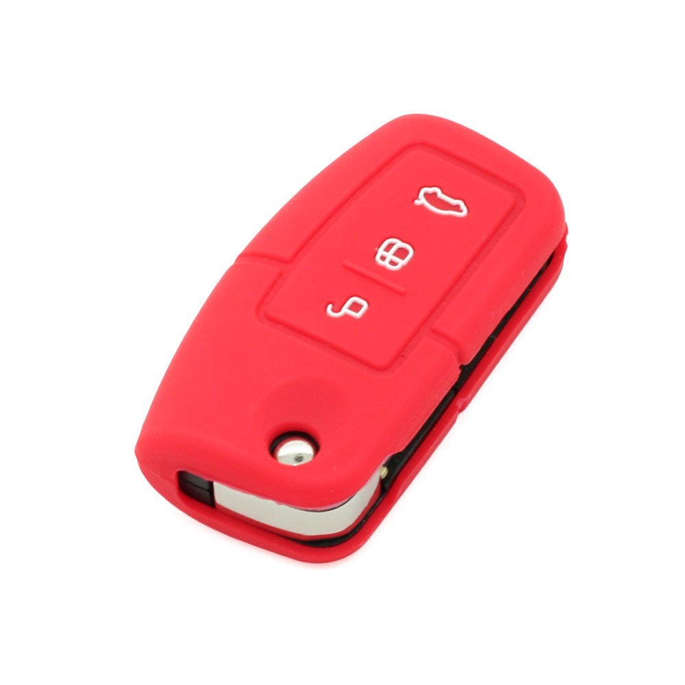 SILICONA LLAVE FORD DECORADA BANANA TRES BOTONES ROJA Y BLANCA